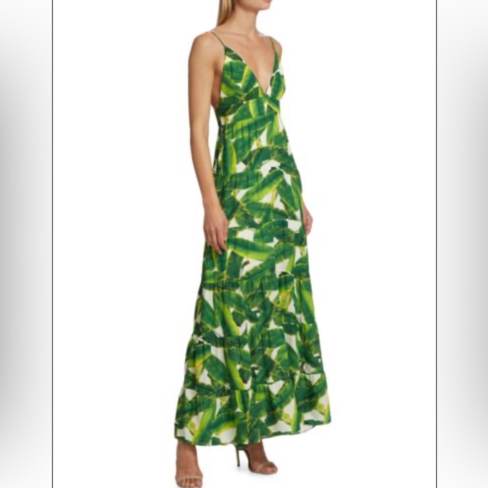 NWT Alice + Olivia Karolina Tie Back Maxi Dress Palm Off White size 6 - Picture 3 of 8